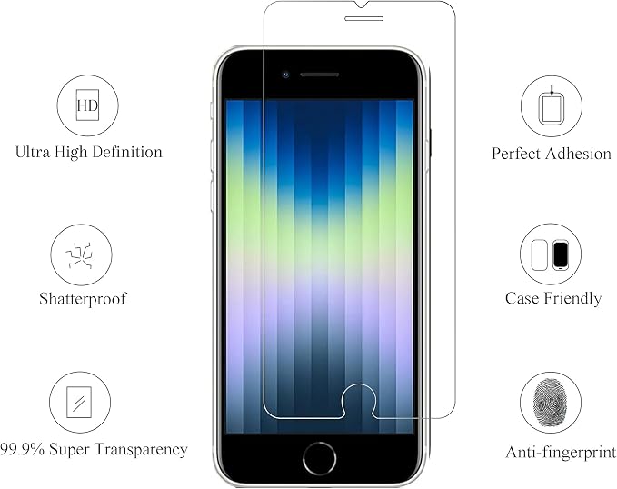 Ailun 3 Pack Screen Protector for iPhone SE 2020 2nd/2022 3rd Gen | 4.7 Inch, Tempered Glass, 0.25mm, Case Friendly, Clear - Image 2