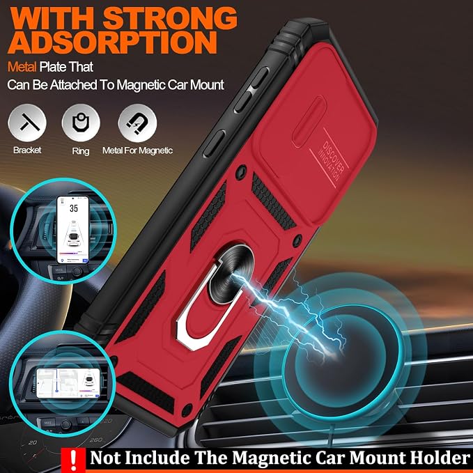 Gritup for Samsung Galaxy S23 FE Case with 2PCS Screen Protector, Build in 360° Rotating Ring Kickstand, Military Grade Protective Case for S23 FE Phone, Red - Image 6