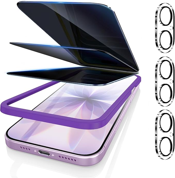 Fotbor [3+3 Pack Privacy Screen Protector for iPhone 17, 26° Anti-Spy & Blue Light Filter Tempered Glass with 3 Camera Lens Protectors, 3X Reinforced, Easy Alignment by Fotbor