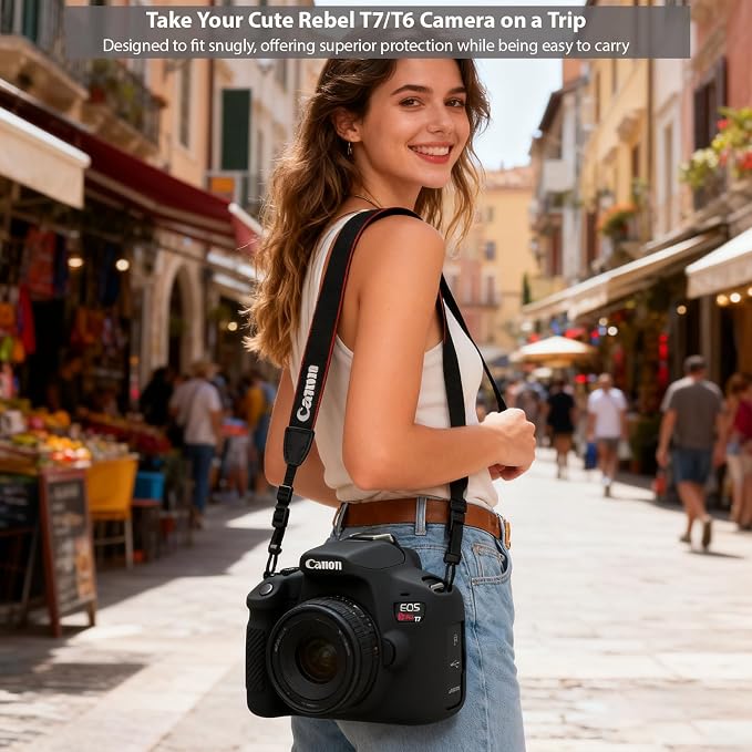 Case for Canon EOS Rebel T7 Rebel T6 Camera, Soft Silicone Rubber Protective Camera Case Cover Accessories, Lightweight, Anti-Scratch with Button Marking for EOS Rebel T7 T6 (Black) - Image 3