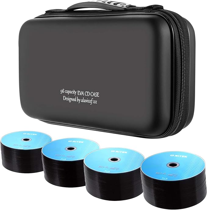 alavisxf xx CD Case, 96 Capacity EVA Protective Blu-ray DVD Case Portable Zipper CD Case Holder Disc Storage Organizer Wallet Bag for Car Home Travel (96 Capacity, Black96) | EVA Shock-resistant, Double Zipper Closure, Portable Handle, DVD Storage Orga... - Image 4