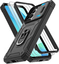 for Samsung Galaxy A06 Phone Case with 2PCS Screen Protector, Build in 360° Rotating Ring Kickstand, Military Grade Protective Case for Samsung A06 Phone, Black by Gritup
