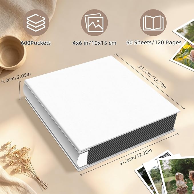 Popotop Photo Album 4x6 600 Pockets for Wedding Gifts,Linen Hardcover Picture Albums for Family Anniversary Baby Vacation Pictures - Image 3