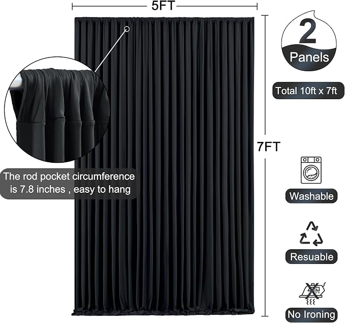 Black Backdrop Curtain for Parties Wrinkle Free Black Photo Curtains Backdrop Drapes Fabric Decoration for Birthday Party Wedding 5ft x 7ft,2 Panels - Image 6