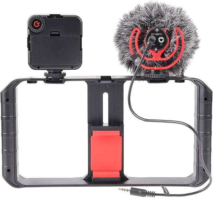FocusFoto PRO U-Rig Smartphone Video Camera Cage Mount Holder Stabilizer Grip with Upgraded BY-MM1+ Microphone Mic+ 49 LED Light+ Mini Tripod Kit for Mobile Phone iPhone Filmmaking Videomaker - Image 8