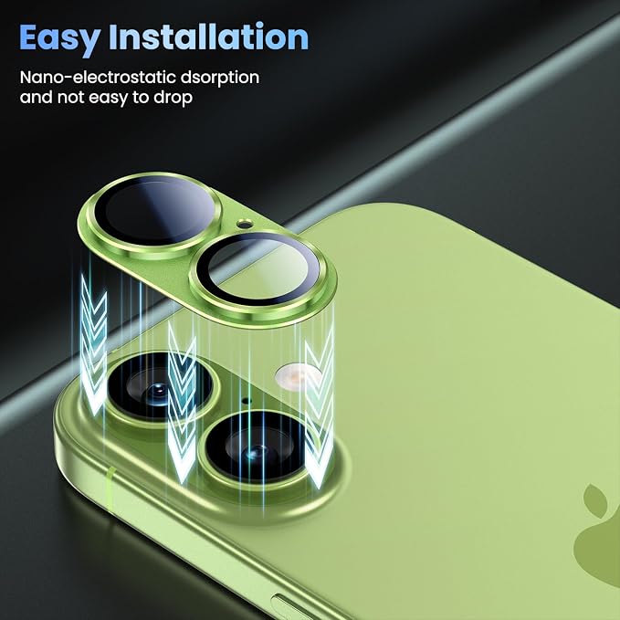 Uyiton for iPhone 17 Camera Lens Protector, Metal Frame Glass Cover | Not Easy to Break, Strong Adsorption, Case-Friendly, Metal 9H Sapphire Glass Rear Camera Screen Cover, Sage - Image 7