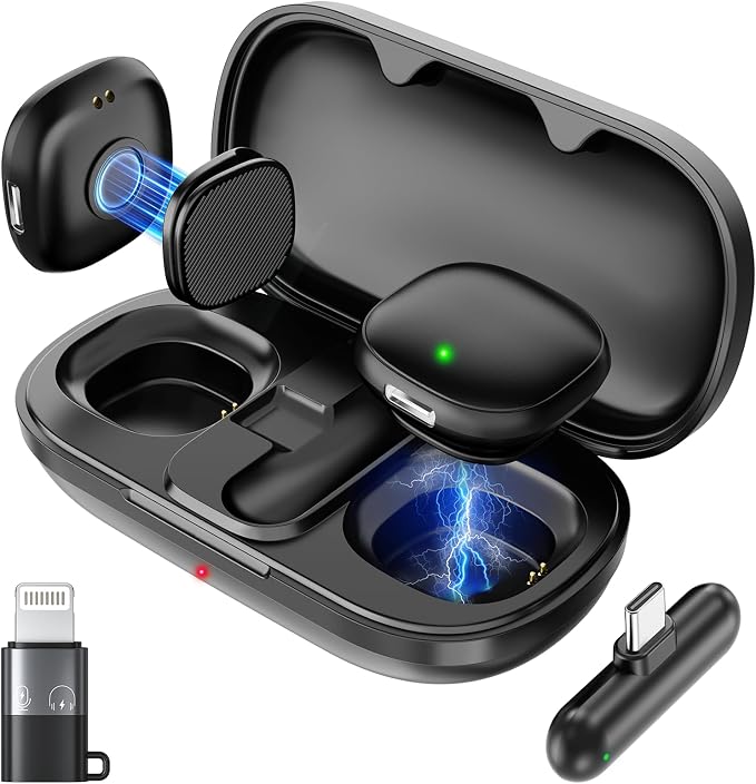 Magnetic Wireless Lavalier Microphone for iPhone 16 15 14 Pro Max Android Camera, 3-Level AI Noise Canceling & 48kHz Hi-Fi, 2-Person Wireless Mic for TikTok YouTube Vlog Recording, 40H by Unknown
