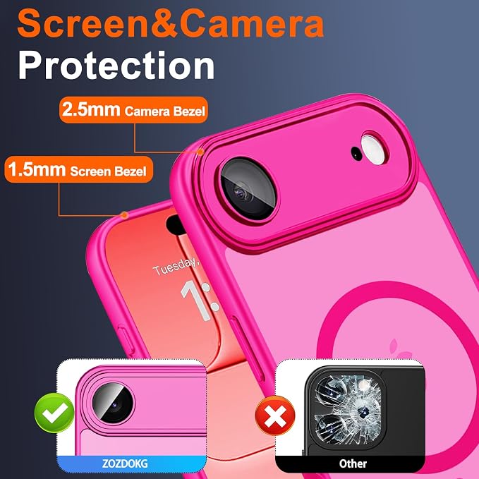 for iPhone Air Case with Privacy Screen Protector, Hot Pink | Full Camera Protector, Magnetic, Compatible with MagSafe, Translucent Matte Shockproof Cover for iPhone 17 Air Women Girls - Image 7