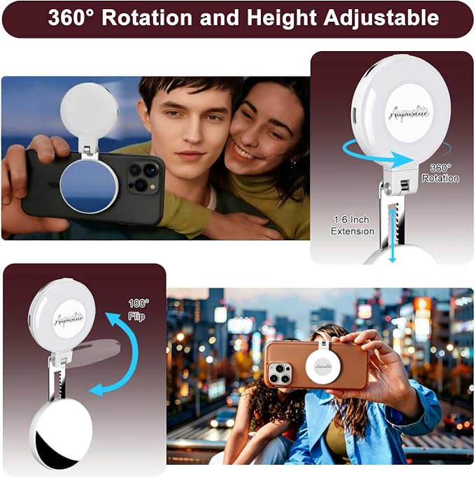 Selfie Light for iPhone with Makeup Mirror–360° Rotation | CRI 97+, 2700K-9500K 300 Lumens Ring Light for Phone, iPhone Photography Video TikTok Zoom Makeup - Image 3