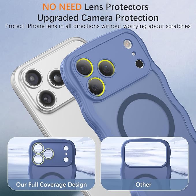 BENTOBEN Magnetic for iPhone 17 Pro Case, Cute Wavy Full Camera Protection [Compatible with MagSafe] Matte Anti-Slip Bumper Women Girls Boys Protective Cover for 17 Pro 6.3", Sierra Blue - Image 8
