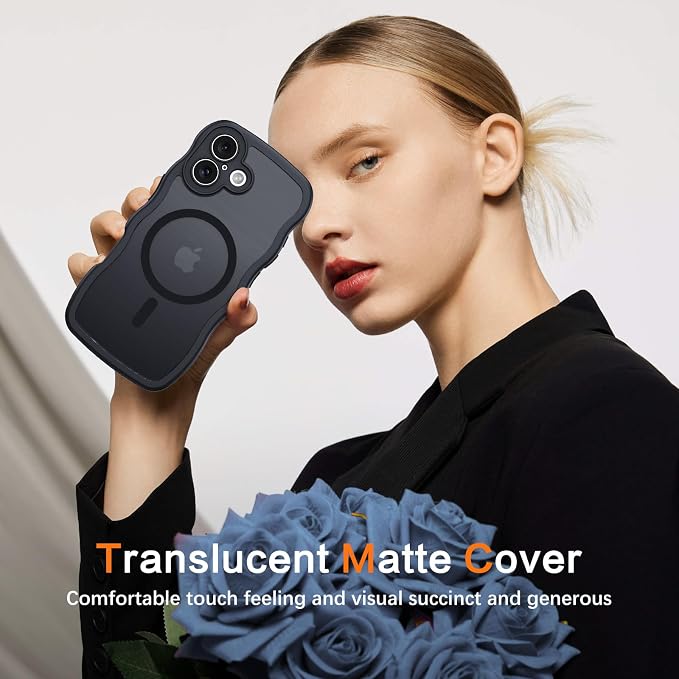 BENTOBEN Magnetic for iPhone 17 Case, Cute Wavy Full Camera Protection [Compatible with MagSafe] Translucent Matte Anti-Slip Bumper Women Girls Boys Protective Cover for 17 6.3", Black - Image 7