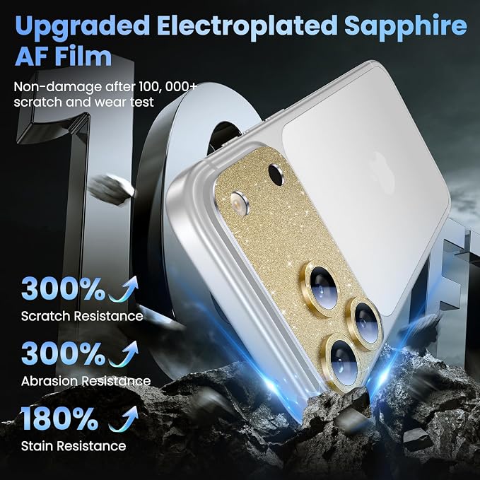 Uyiton for iPhone 17 Pro Camera Lens Protector - Metal Camera Protector | Not Easy to Break, Strong Adsorption, Case-Friendly, Metal 9H Sapphire Glass Rear Camera Screen Cover, Glitter Gold - Image 6