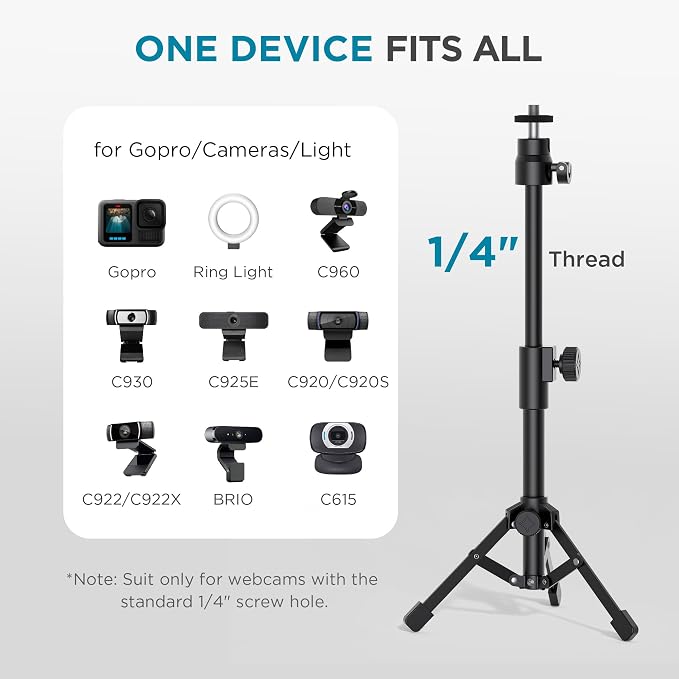 InnoGear Webcam Tripod, Extendable Webcam Stand for Desk with Phone Holder | for Logitech C922 C930e C920S C920 C615 C960 C920x BRIO 4K NexiGo N60, Crisy, Jitter-Free Video, Adjustable Height and Angle - Image 6