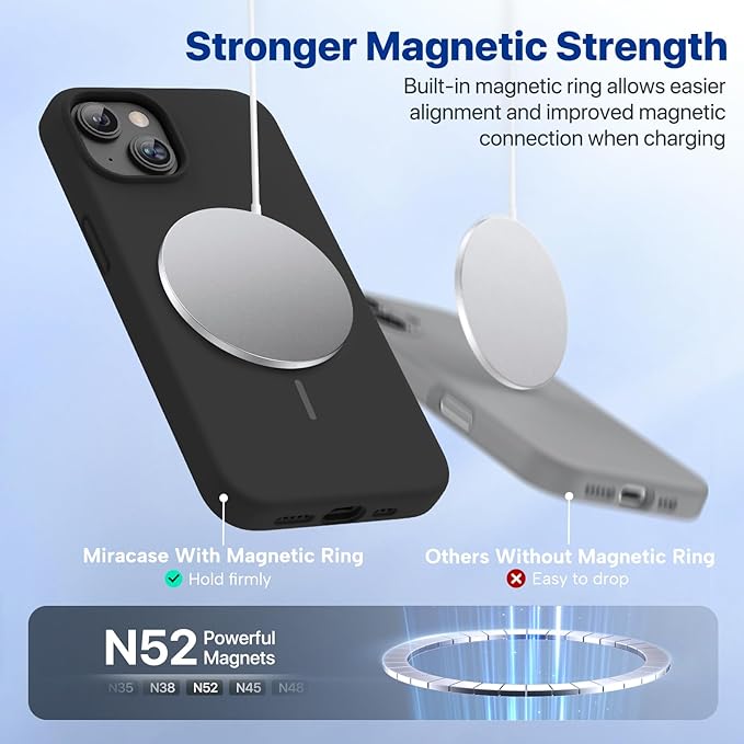 miracase Magnetic for iPhone 13 Case, [Soft Anti-Scratch Microfiber Lining], Compatible with MagSafe, Liquid Silicone Case Shockproof Drop Protection Phone Case for 13, Black Magnetic - Image 4