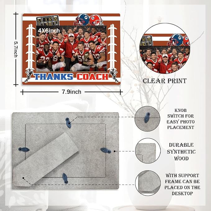 Thanks Coach Photo Frame, American Football Picture Frame, Sports Themed Decor Tabletop Display Frames for Players and Coaches, Gift to American Football Enthusiasts for 4x6 Inches Photos - Image 2