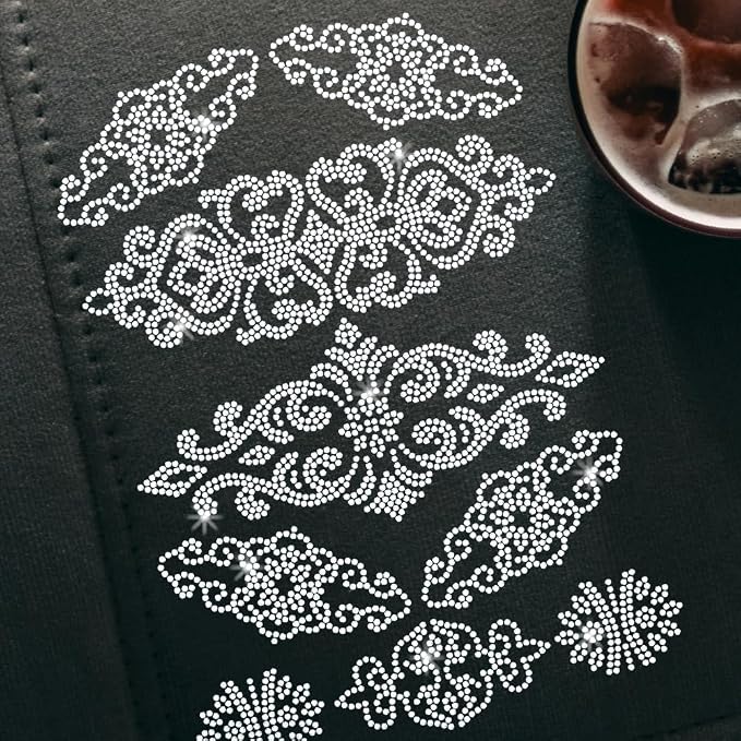 1 Pc Scroll Pattern Iron on Rhinestones Transfer, Silver Hotfix Iron on Patch Transfer Decals Crystal Heat Transfer Clothing Repair Decor for Bridal Wedding Dress Clothes Shoes Decoration - Image 7