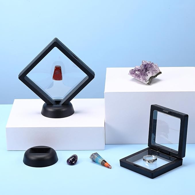 FairySandy 60 Pcs Floating Display Case Box, 3.5 Inch, 2.76 Inch, Black | 3D Floating Frames with PE Film for Challenge Coin, medal, Jewelry Storage Box, Small Display Holder, Stand Base Included - Image 5