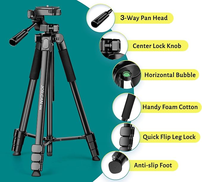 JOILCAN Phone Tripod, 67" Camera Tripod Stand for iPhone iPad | Professional Aluminum Travel Tripods with Wireless Remote and Carry Bag for Cellphone Photo Video Recording Vlog - Image 7