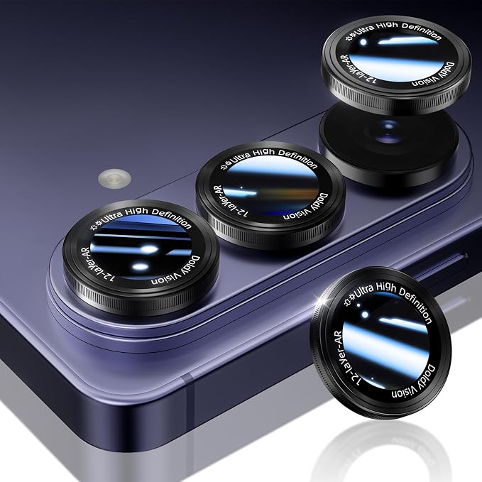 HelloDeere for Samsung Galaxy S26/S26 Plus Camera Lens Protector, Military-Grade 9H+ Tempered Glass AR Optical Tech HD Anti-Glare Anti-Scratch Metal Individual Ring Easy Install Case Friendly, Black by HOME