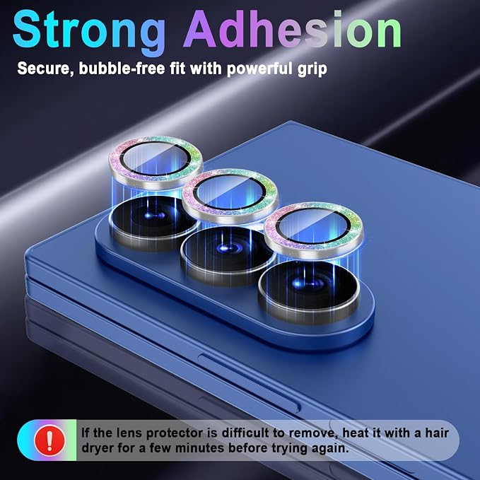 Meshine for Samsung Galaxy Z Fold 8 Ultra Camera Lens Protector,Scratch Proof,Strong Adsorption,9H Hardness with Metal Ring Camera Cover,Case Friendly,Accessories Lens Protector,Glitter Colorful - Image 4