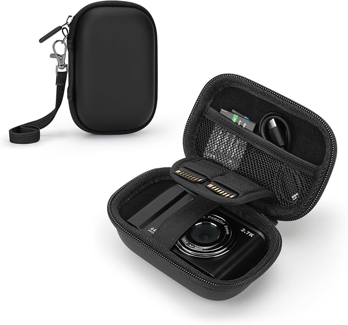 SQERO Camera Case for Digital Camera CAMKORY DC403 FHD 1080P/ KODAK PIXPRO FZ55/ FZ45/ STUOGYUM DC402-AF, SD Card Storage Travel Carry Case Bag (Black) | SD Card Storage Travel Carry Cute Case Bag Small, Anti-Shock Dot Protection by SQERO