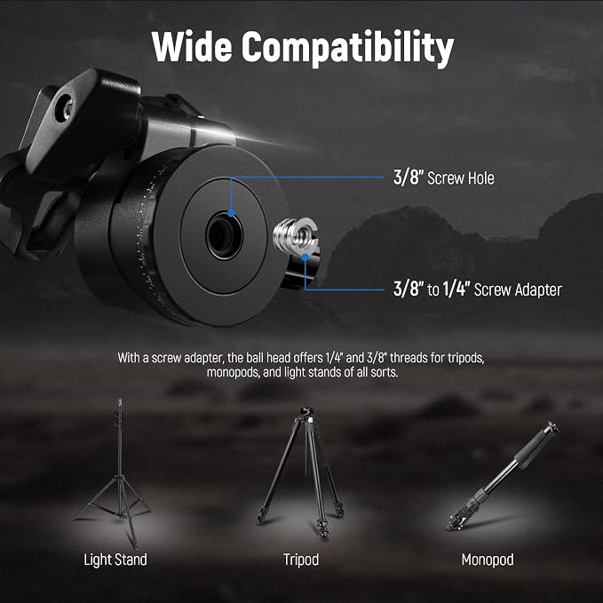 NEEWER Low Profile Camera Tripod Ball Head, 36mm Metal Panorama, GM36 | Compatible with Arca 1/4" Quick Release Plate, for Tripod Monopod Slider DSLR Camera Camcorder, Load Capacity: 33lb/15kg - Image 5