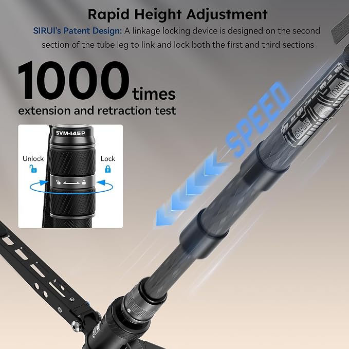 SIRUI SVM-145P Carbon Fiber Rapid Monopod, Pedal Feet, Twist Lock | 57" Height, 22LB Load, One-Step Height Adjustment, DSLR, Mirrorless Camera, Lightweight, Travel, Outdoor Shooting - Image 2