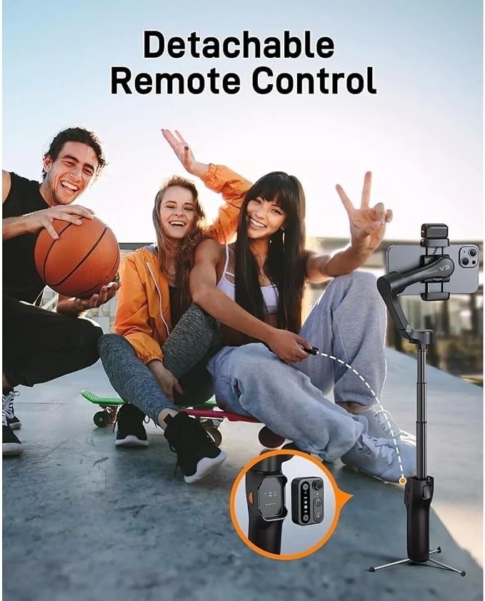 Hohem iSteady V3 Gimbal Stabilizer, Magnetic AI Tracking, Removable Remote, 3-Axis Smartphone Gimbal with Built-in Telescopic Rod and Tripod, Perfect for Content Creators(Black) - Image 5