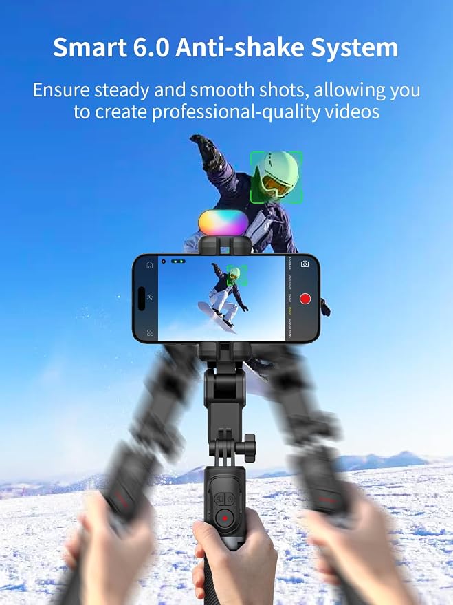 AOCHUAN Gimbal Stabilizer for iPhone Gimbal w/360° Rotation-M1 Pro Black | Auto Face Tracking and Wireless Remote for TIK Tok, YouTube, Vlog, 4 in 1 Gimbal Stabilizer Sefie Stick Tripod - Image 3