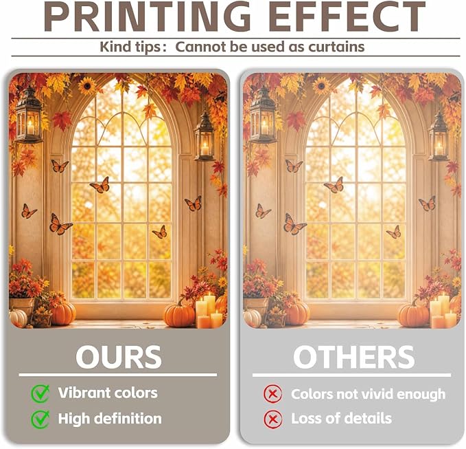 Fall Butterfly Floral Backdrop for Photography 12x8ft Autumn Window Pumpkin Maple Flowers Backdrop Thanksgiving Theme Background Birthday Party Decorations Photo Booth Props Vinyl - Image 3