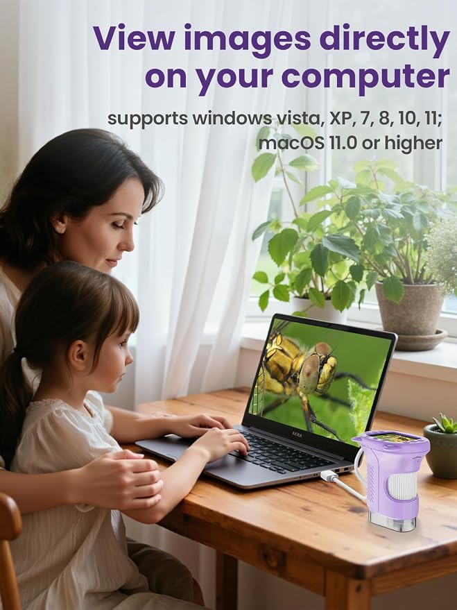Microscope for Kids, 2.4 Inch Digital Microscope with 1000X Magnification, Handheld Camera Mini Pocket Magnifying Glass, Educational Birthday Gifts Toys for Ages 3+, Purple - Image 8