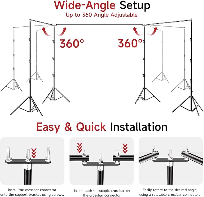 BEIYANG 10x30FT Photo Backdrop Stand, Angle Adjustable Triple Crossbar Extender Mount, Photography Background Support System, with Sand Bags,12 PCS Clamps for Wedding Party Celebration - Image 3