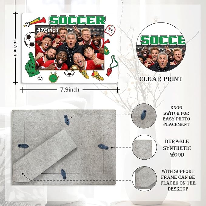 Soccer Picture Frame, Sports Themed Photo Frame for 4x6 Inches Photos, Tabletop Display Frames for Team Players and Coaches, Gift to Soccer Fans, Home Office Decor - Image 2