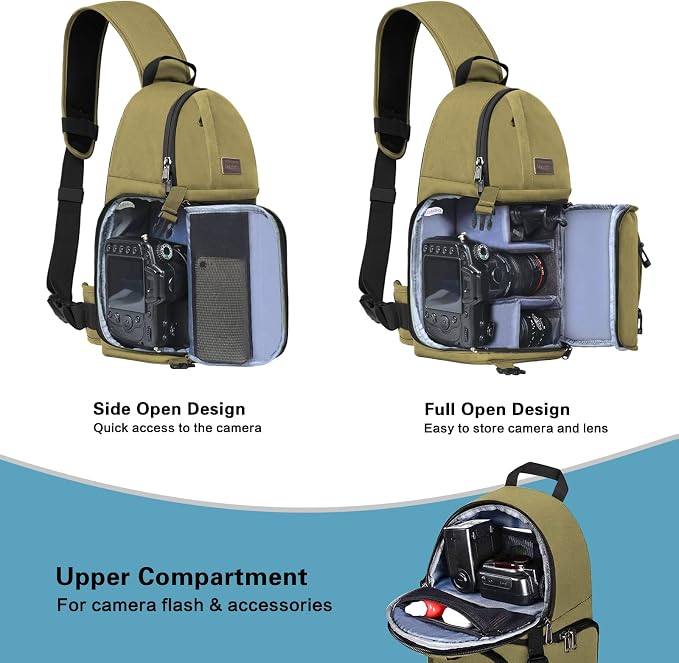 MOSISO Camera Sling Bag, DSLR/SLR/Mirrorless Camera Case Camera Backpack | Shockproof Photography Bag with Tripod Holder&Removable Modular Inserts Compatible with Canon/Nikon/Sony/Fuji, Khaki - Image 2