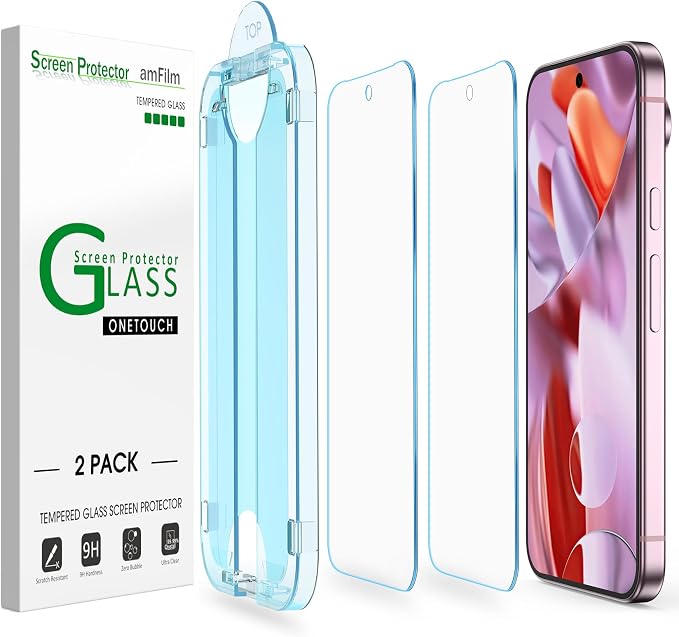 amFilm OneTouch for Google Pixel 9 Pro XL Screen Protector Tempered Glass | 30s Auto-Alignment, Bubble Free, Scratch & Drop Protection, HD Clear, 2 Pack (Pixel 9 XL-6.8") by amFilm