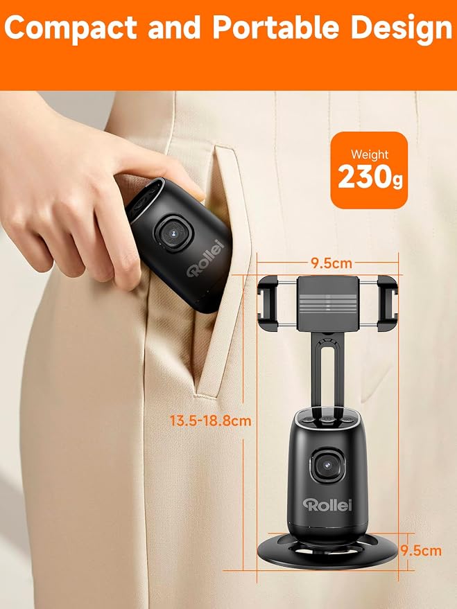 Rollei Auto Face Tracking Tripod, Desktop Smartphone Gimbal Stabilizer Phone Holder with AI Track for iPhone/Android Stand for Filming Streaming Tiktok Video Vlog | Mobile Stand with Motion Sensor for Tiktok Live Streaming Video Vlog Recording, Tripod ... - Image 5