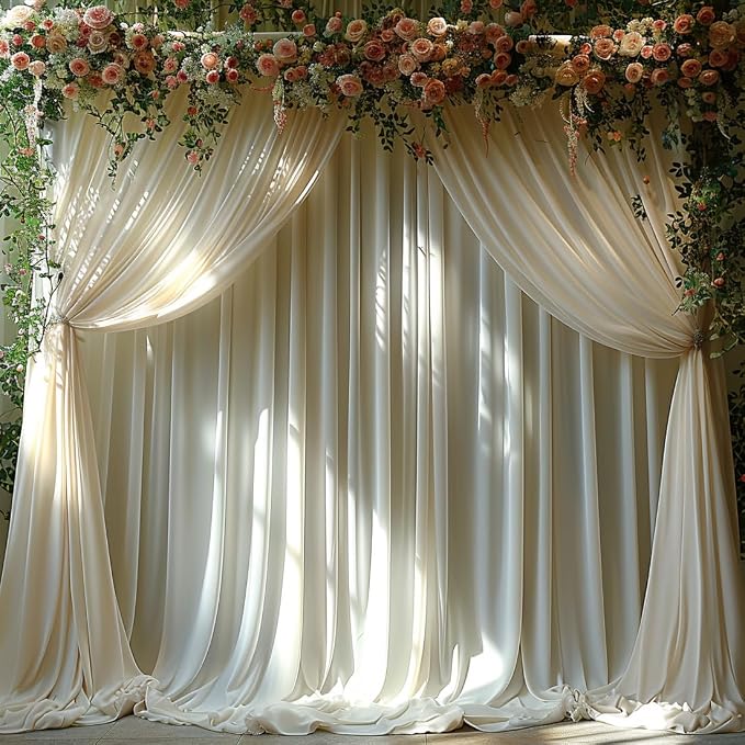 20x10ft Wrinkle Free Ivory Backdrop Curtain for Parties Soft Fabric Drapes Wedding Ivory Curtain Backdrop for Birthday Party Decorations Background for Photography 5x10ft,4 Panels - Image 8