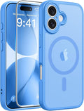 FNTCASE for iPhone 17 Case, Compatible with Magsafe, Glass Screen Protector | Full Camera Protection, Translucent Matte, 14FT Military Grade Drop Proof, Shockproof Protective Phone Cover, Ice Blue by FNTCASE