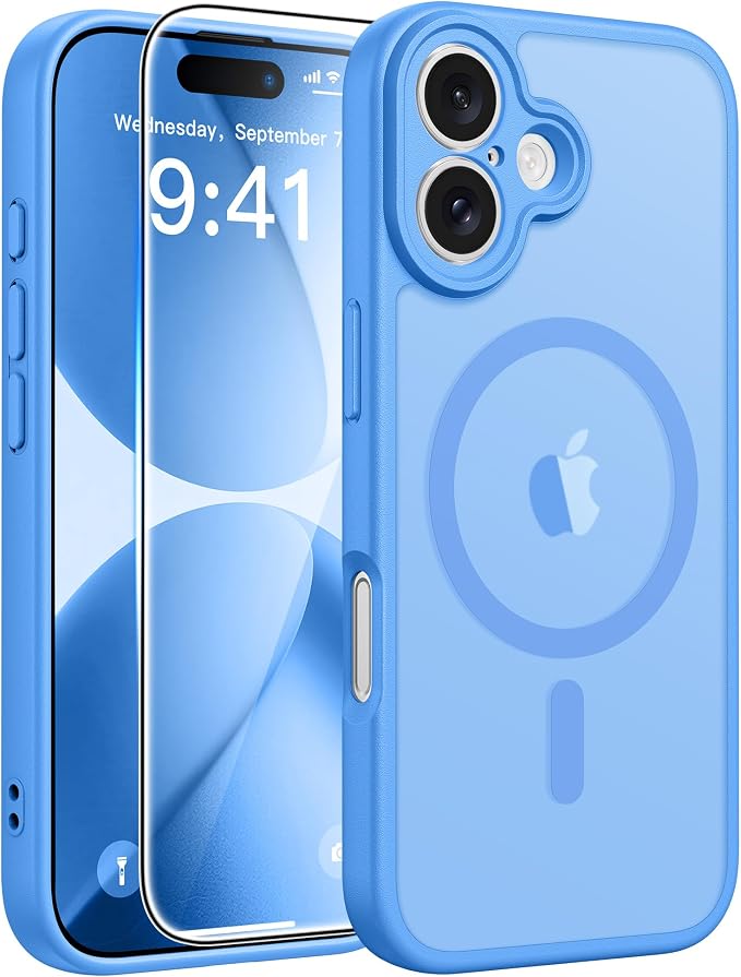 FNTCASE for iPhone 17 Case, Compatible with Magsafe, Glass Screen Protector | Full Camera Protection, Translucent Matte, 14FT Military Grade Drop Proof, Shockproof Protective Phone Cover, Ice Blue by FNTCASE