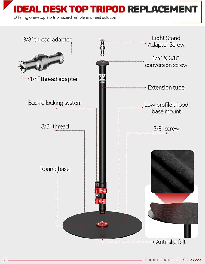 IFOOTAGE A300 Round Base Monopod 60" Aluminum Camera Floor Stand | Tripod Alternative with 1/4" & 3/8" Screw Light Adapter for Camera Tripod Head Ring Light Webcam, Payload 22lb - Image 7