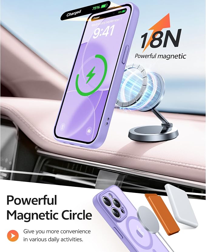 FNTCASE for iPhone 13 Pro Max Case, Fit for Magsafe, Full Camera Protection | Translucent Matte Magnetic Phone Back, 14FT Military Grade Drop Proof, Slim Shockproof Protective Cover, Light Purple - Image 3