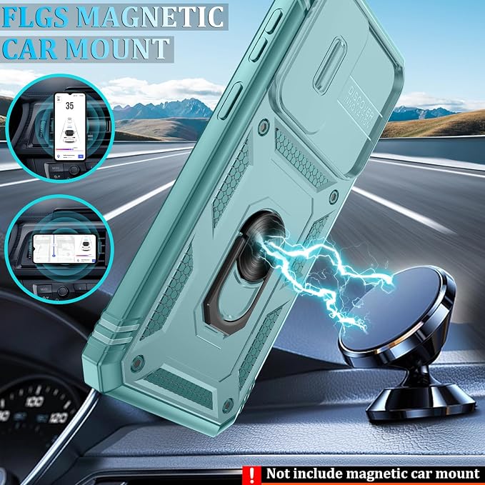 Gritup for Samsung Galaxy A57 5G Phone Case with Camera Cover | 2*Screen Protector & 360° Rotating Ring Kickstand, Military Grade Protective Cover para Samsung A 57, Green - Image 6