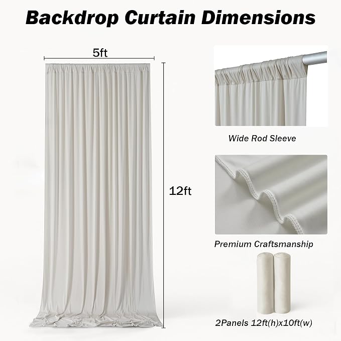 10x12 ft Beige Backdrop Curtains for Weddings Parties, Birthdays and Photos | 2 Panels 5x12 ft, Wrinkle-Free Polyester Drapes, Washable, Ironable, 4 in Rod Pocket for Baby Showers Photography Background - Image 7