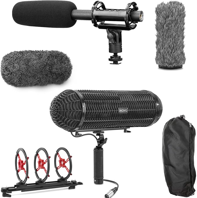 Movo Shotgun Blimp Microphone Bundle - Powerful XLR Microphone for Camera - Video Mic for DSLR Camera Accessories - Shotgun Mic Grip for Boom Mic - Blimp with XLR Cables - Pro Video Equipment by Movo