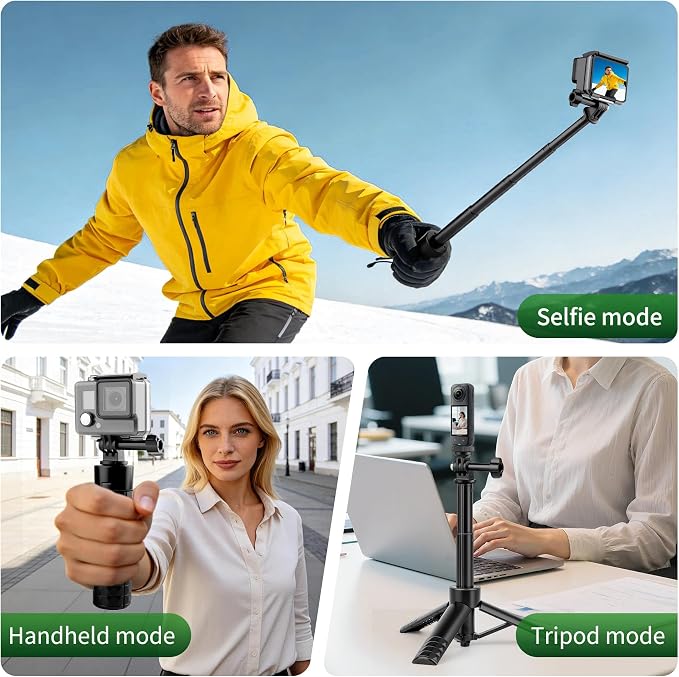 JOILCAN 25.2" Mini Selfie Stick Tripod, Portable Handle Grip Tripod | Action Camera Selfie Stick for GoPro Hero 13/12/11/10/9/8/Max, Insta360, DJI Osmo Action 6/5/4/3 & Pocket 3 - Image 3