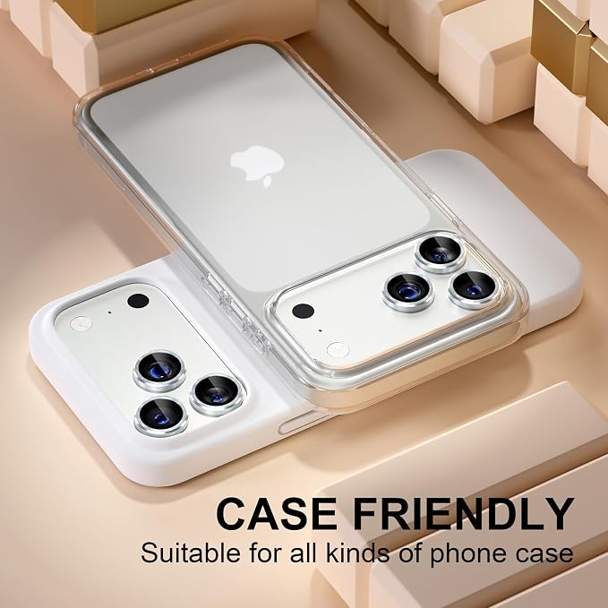 Misea Compatible for iPhone 17 Pro/iPhone 17 Pro Max Camera Lens Protector | 9H Tempered Glass Ultra HD Bling Camera Screen Protector Cover Metal Individual Ring Decoration Accessories, Silver - Image 5