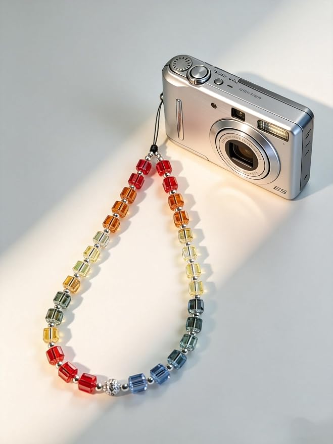2 Pcs Phone Charm Strap Hand Wrist Strap Camera Lanyard Pearl Beaded Cute Chain String Accessories Universal for iPhone 17 Pro Max 16 15 Women Girls Keychain Bling Rainbow Multicolor and Silver Star - Image 2
