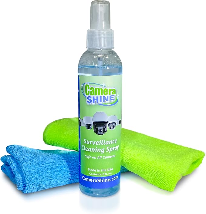 Surveillance Camera Cleaning Kit - Easy to Use on Indoor/Outdoor Camera Lenses & Domes - Includes 8oz of Specialty Cleaning Solution and a Reusable Optical Quality Micro-Fiber Towel by CameraShine