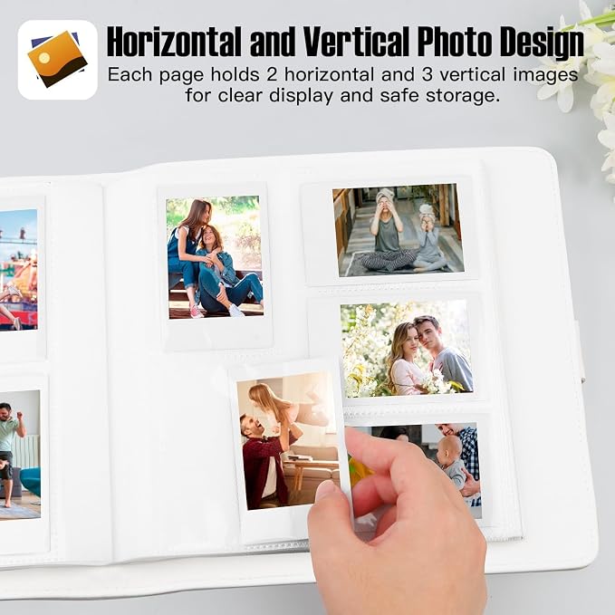 Veicevol 360-Pocket Album for Instax Mini & Polaroid 2x3 inch Photos, White | Designed for Instax Mini and Polaroid 2x3 Photos, PU Leather Cover, Horizontal & Vertical Pockets, Wedding Birthday Travel - Image 7