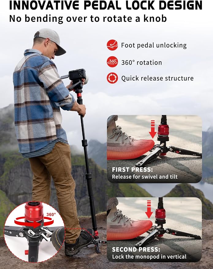 IFOOTAGE Cobra 3 A150S Strike Monopod with Fluid Head,59" Camera Monopod with Pedal Locking Control,One-Step Rapid Height Adjustment,Professional Photography Monopod(A150S&Komodo K5S) - Image 6